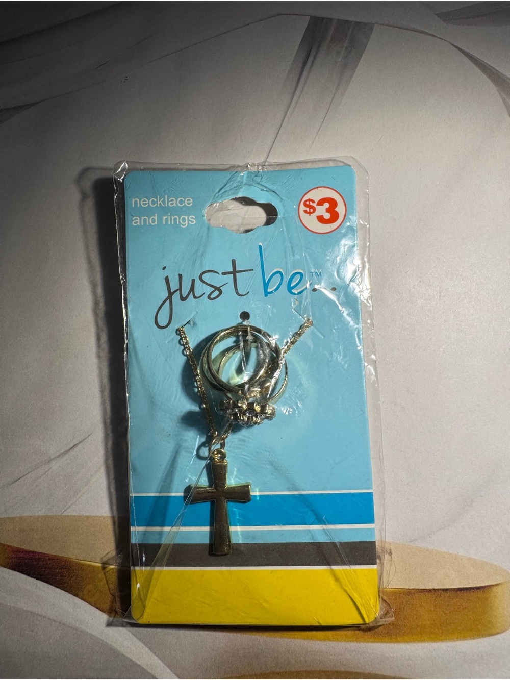 just be Gold-Tone Cross Necklace and Ring Set